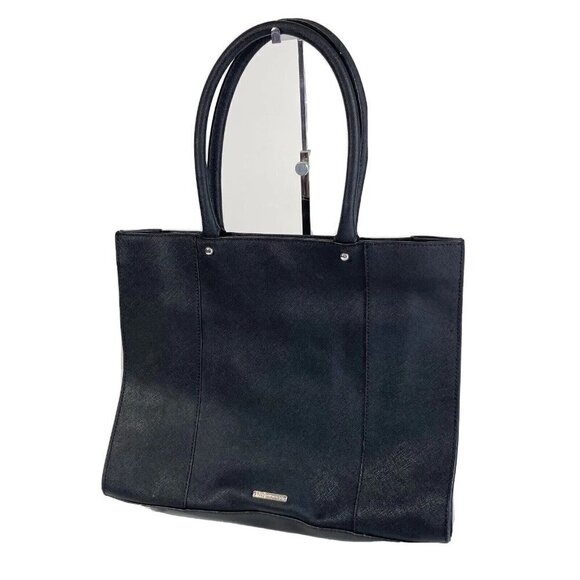 Rebecca Minkoff Womens Leather Tote Work Bag Black M Zip Flap Pockets Snap Lined